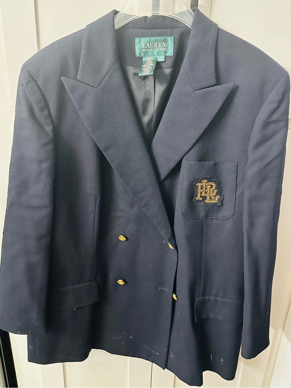Ralph Lauren Navy Double-Breasted Crest Blazer with Gold Buttons